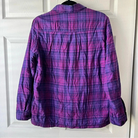 LL Bean Purple Plaid Flannel Fleece Lined Shirt Shacket Button Front Womens Sm - Picture 4 of 6
